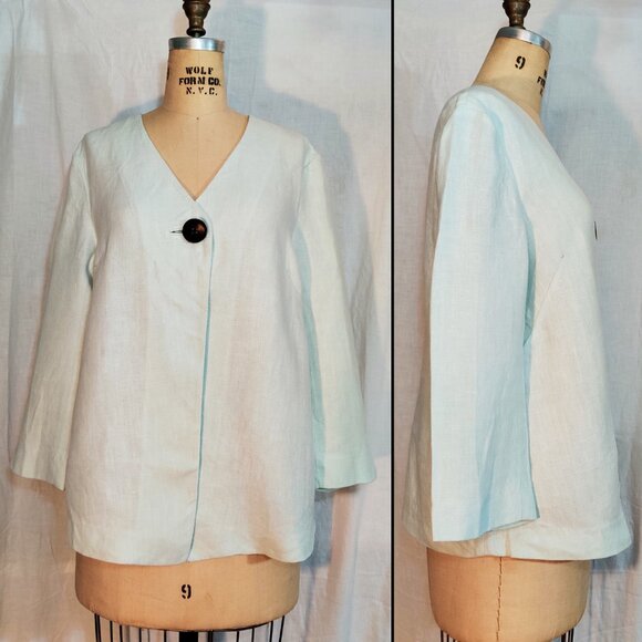 EUC Lafayette 148 New York 3/4 Sleeve Linen Cardigan Jacket Mint Green - Small 6 - Picture 2 of 9